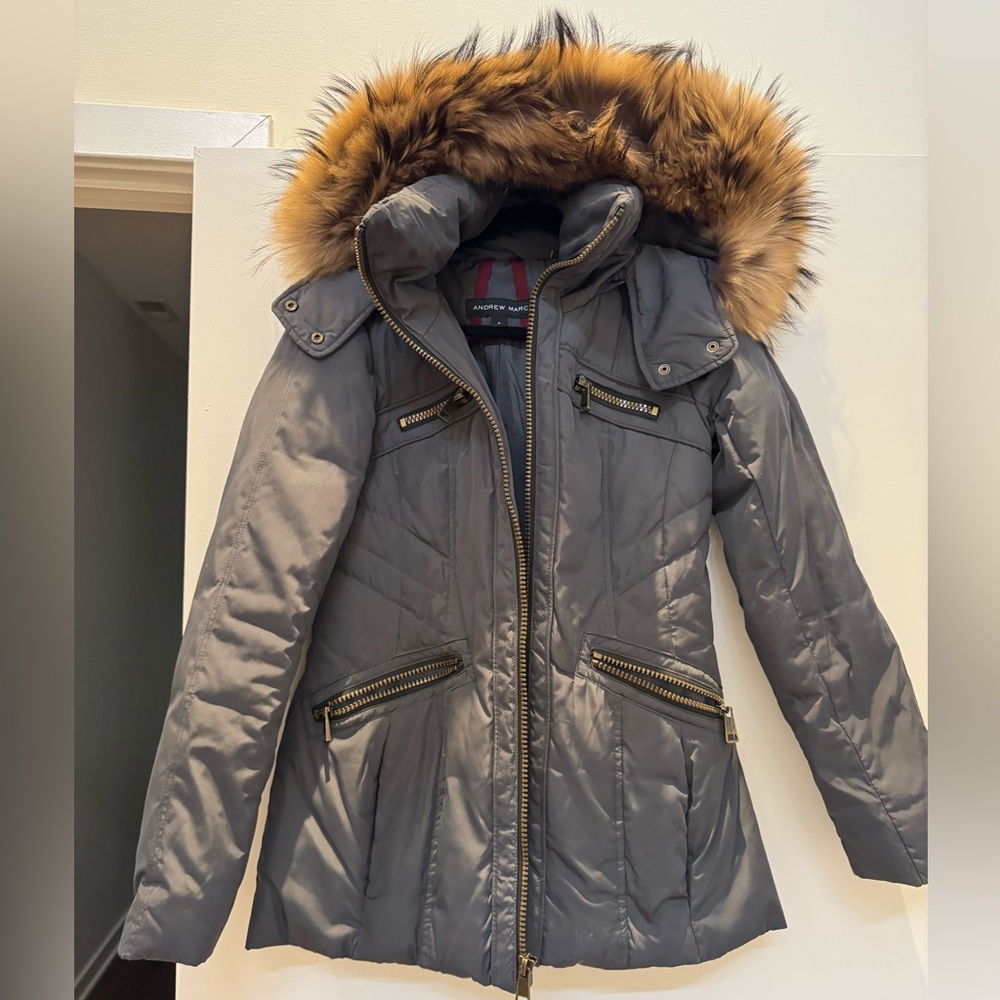 Andrew Marc Down Coat w/ Coyote Fur Trim